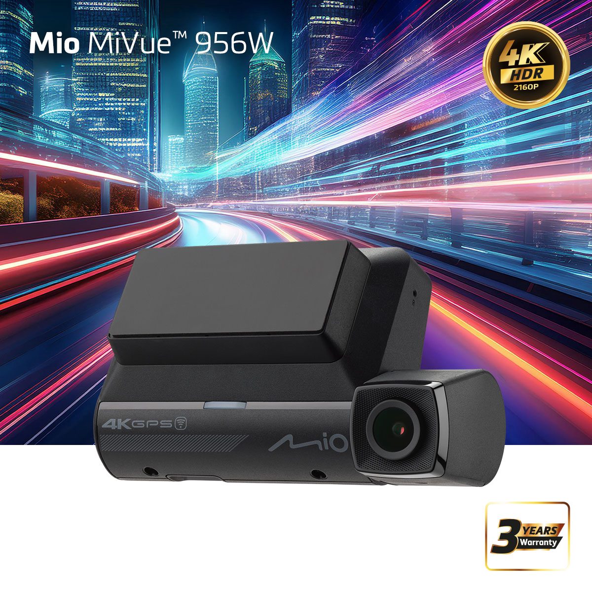 Mio Premium 4K HDR Dash Cam, MiVue 956W, GPS, Wi-Fi