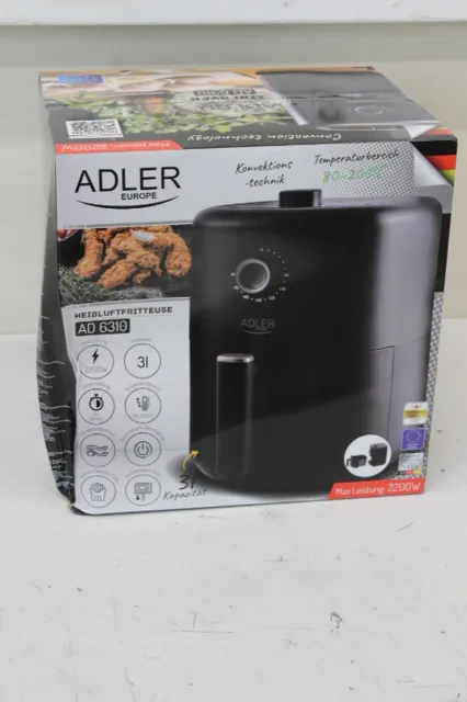 SALE OUT. Adler AD 6310 Airfryer, Capacity 3L, Black | SALE OUT. Adler | Airfryer | AD 6310 | Power 2200 W | Capacity 3 L | High-volume hot-air circulation technology | Black | DAMAGED PACKAGING, SCRATCHES ON TOP