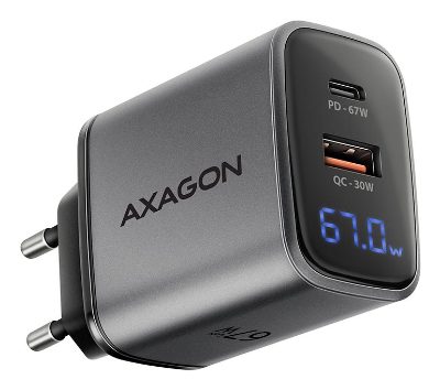 AXAGON Wall charger 67W, USB-A + USB-C, PD3.0/PPS/QC4+/SF, ACU-PQ67D