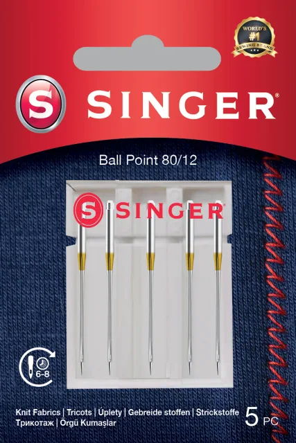 Singer | Ball Point Needle 80/12 5PK for Knit Fabrics
