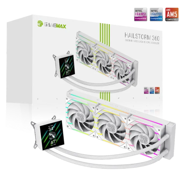 Gamemax CPU Liquid Cooler | HAILSTORM 360 LCD WH | White