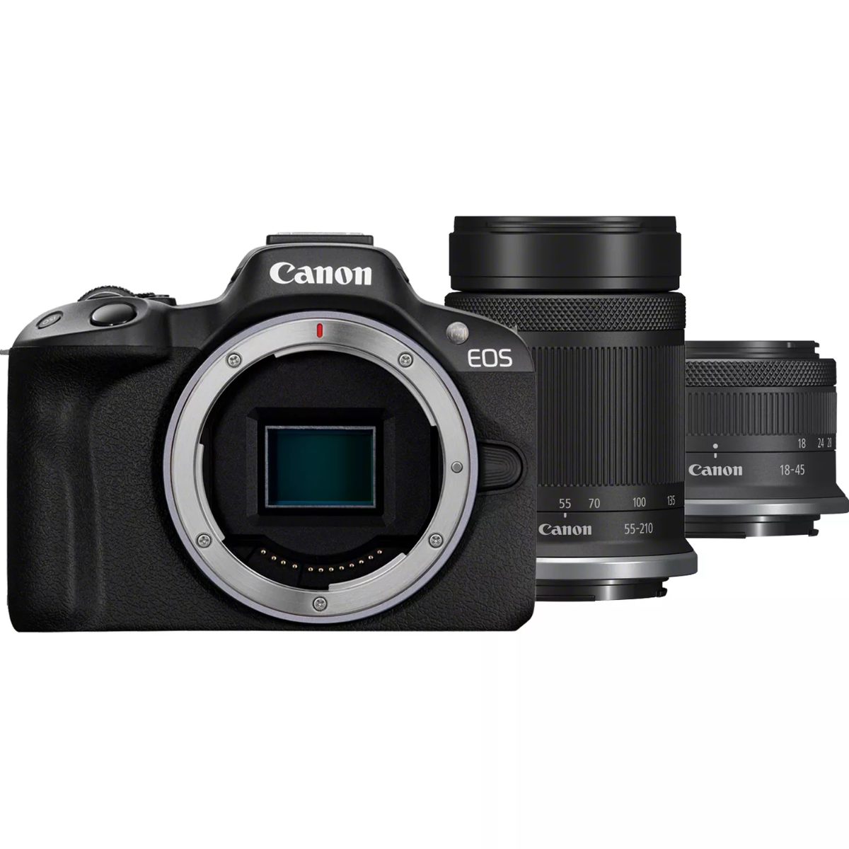 EOS R50 + RF-S 18-45mm F4.5-6.3 IS STM + RF-S 55-210mm F5-7.1 IS STM (SIP), Megapixel 24.2 MP, Image stabilizer, ISO sensitivity (max) 32000, Display diagonal 2.95 ", Wi-Fi, Video recording, Automatic, manual, CMOS, Black