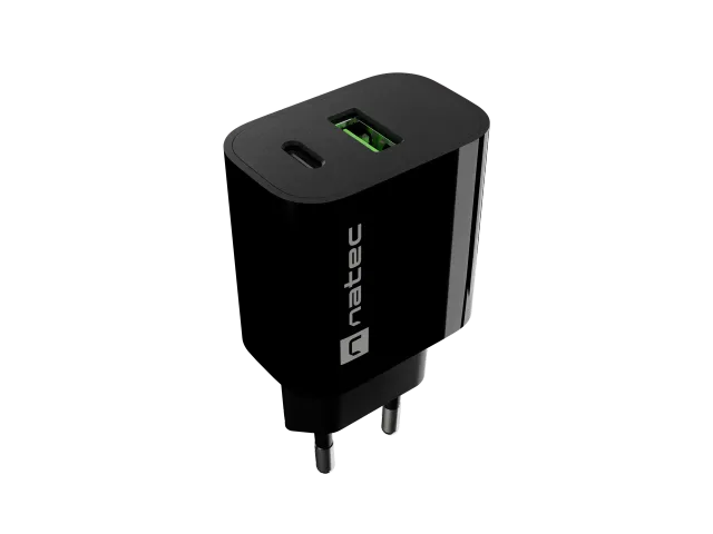 Natec Ribera USB Charger 1X USB-A + 1X USB-C 20W, Black