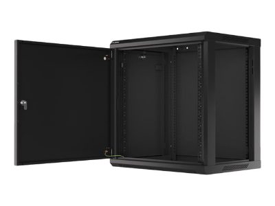 Rack cabinet 19" wall-mount 12U/600x450 for self-assembly with metal door (flat pack), WF01-6412-00B, Black