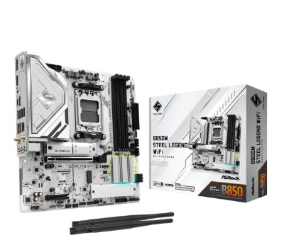 Mainboard, ASROCK, AMD B850, SAM5, Micro-ATX, Memory DDR5, Memory slots 4, 4xPCI-Express 4.0 4x, 1xPCI-Express 5.0 16x, 1xM.2, 1xHDMI, 1xDisplayPort, 1xAudio-In, 1xAudio-Out, 1xMicrophone, 4xUSB 2.0, 3xUSB 3.2, 1xUSB-C, 1xRJ45, B850MSTEELLEGENDWIFI