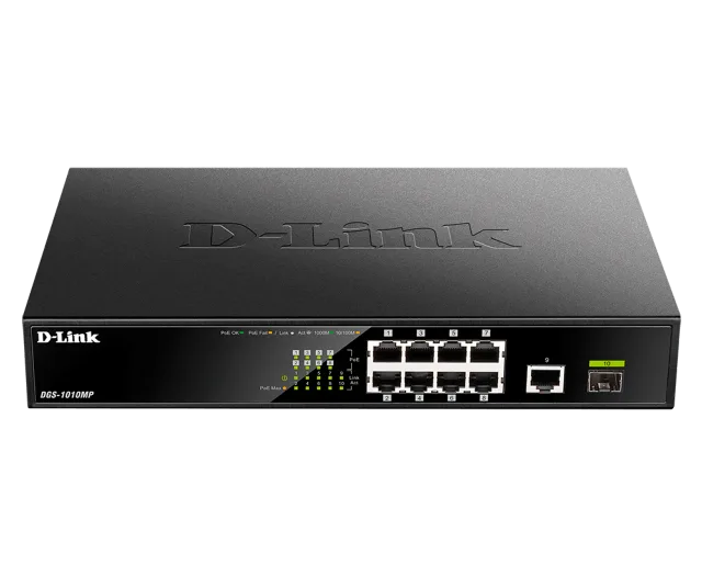 D-Link | 10 Gigabit port Switch with PoE | DGS-1010MP | Unmanaged | Desktop / Rackmount | Gigabit Ethernet (copper) ports quantity 1 | SFP ports quantity 1 | Power over Ethernet (PoE) ports quantity 8