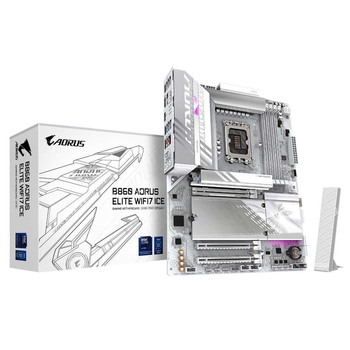 Mainboard, GIGABYTE, Intel B860 Express, LGA1851, ATX, Memory DDR5, Memory slots 4, 3xPCI-Express 16x, 2xM.2, 1xHDMI, 1xDisplayPort, 1xAudio-In, 1xAudio-Out, 4xUSB 2.0, 6xUSB 3.2, 1xUSB-C, 1xOptical S/PDIF, 1xRJ45, B860AELITEWF7ICE1.0