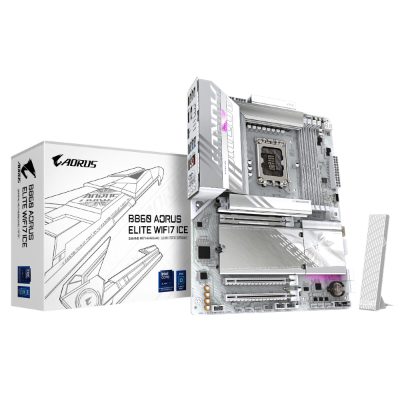 Mainboard, GIGABYTE, Intel B860 Express, LGA1851, ATX, Memory DDR5, Memory slots 4, 3xPCI-Express 16x, 2xM.2, 1xHDMI, 1xDisplayPort, 1xAudio-In, 1xAudio-Out, 4xUSB 2.0, 6xUSB 3.2, 1xUSB-C, 1xOptical S/PDIF, 1xRJ45, B860AELITEWF7ICE1.0