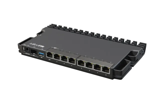 MikroTik Wired Ethernet Router RB5009UG+S+IN, Quad core 1.4 GHz CPU, 1xSFP+, 7xGigabit LAN, 1x2.5G LAN, 1xUSB, Can be powered in 3 different ways, CPU temperature monitor, Mounts FOUR of these Routers in a Single 1U Rackmount Space, RouterOS L5 | MikroTik | Wired Ethernet Router | RB5009UG+S+IN | No Wi-Fi | 10/100/1000 Mbit/s | Ethernet LAN (RJ-45) ports 7 | Mesh Support No | MU-MiMO No | No mobile broadband | 1 | 12 month(s)