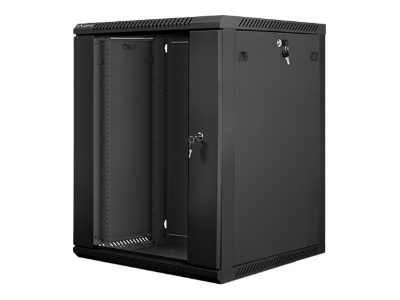 Rack cabinet 19" wall-mount 15U/600x600 (flat pack) with glass door, WF01-6615-10B, Black