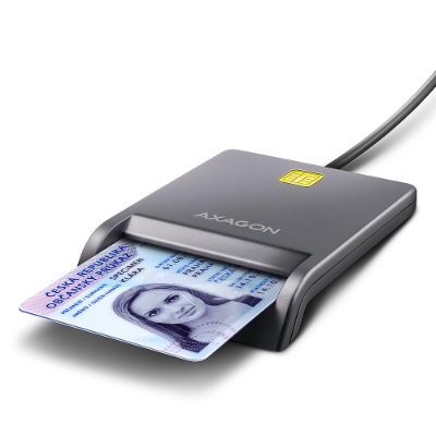 AXAGON Compact desktop USB contact Smart card/ID card reader with long USB-A cable, CRE-SM3T
