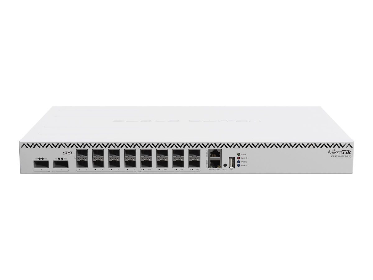 Cloud Router Switch with RouterOS L5 license, 518-16XS-2XQ-RM, Rackmountable, SFP ports quantity 16x of 25G SFP28 ports; 2x of 25G SFP28 ports, Power supply type Internal