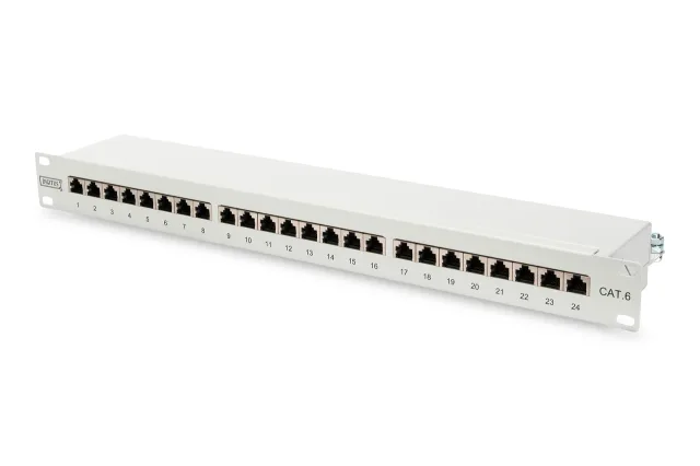 Digitus | Patch Panel | DN-91624S | 48.2 x 4.4 x 10.9 cm | Category: CAT 6; Ports: 24 x RJ45; Retention strength: 7.7 kg; Insertion force: 30N max | White