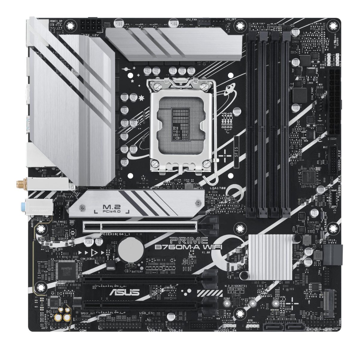 PRIME B760M-A WIFI, Processor family Intel, Processor socket LGA1700, DDR5, Supported hard disk drive interfaces M.2, SATA, Number of SATA connectors 4